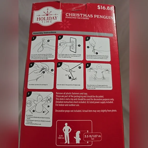 NIB Holiday Time Christmas Penguin 3.5 ft Tall Scarf Hat Airblown Inflatable - Picture 2 of 3
